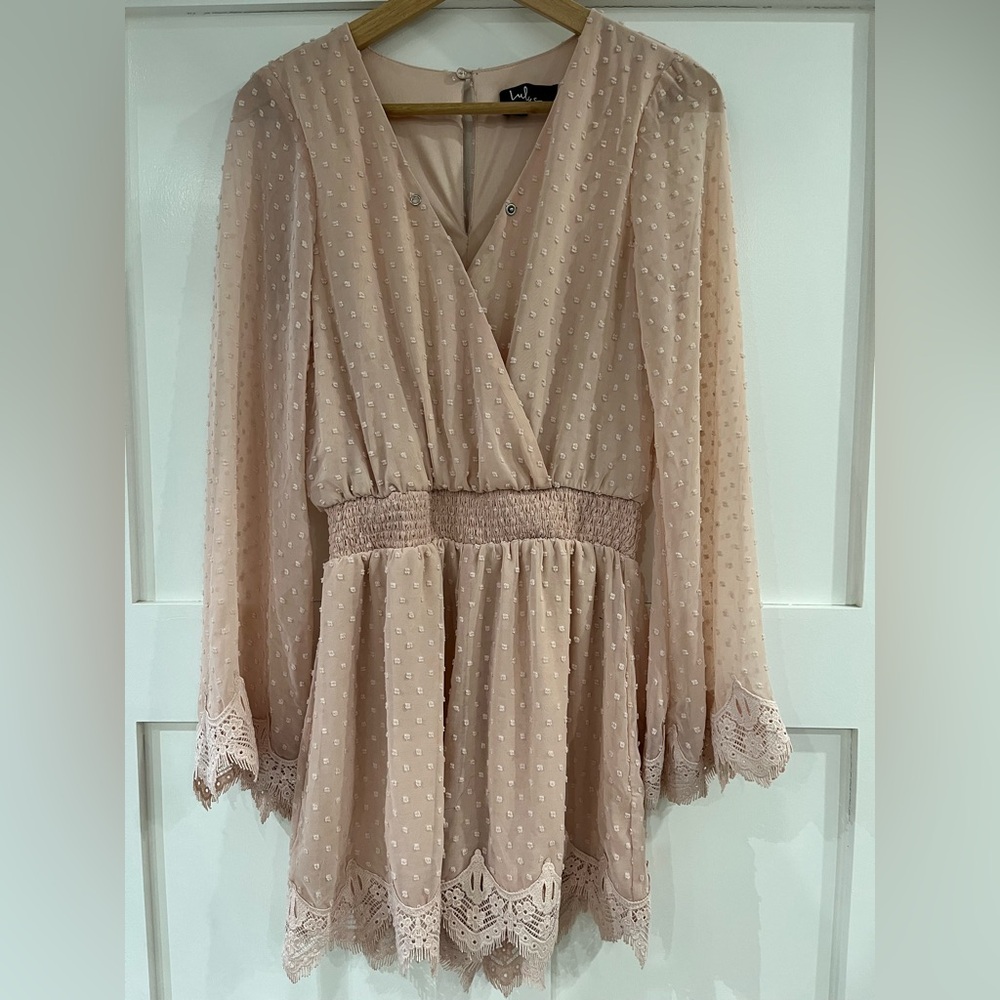 Lulus Elegant Blush Pink Long Sleeve Short Romper Size Small